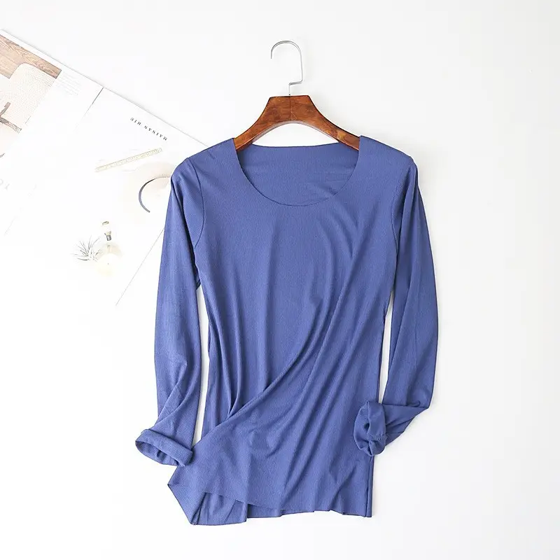 Women Long-sleeve T-shirt Modal Crewneck Black to Multi Color - Image 12