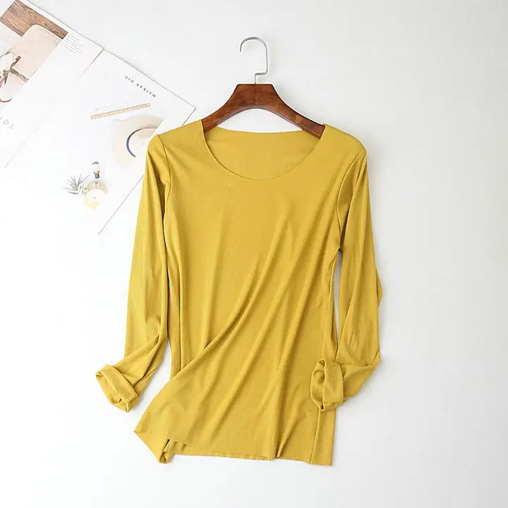 Women Long-sleeve T-shirt Modal Crewneck Black to Multi Color - Image 2