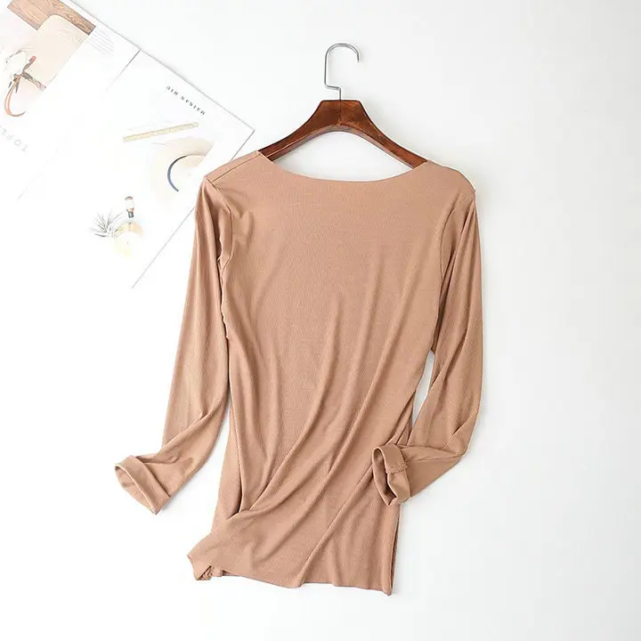 Women Long-sleeve T-shirt Modal Crewneck Black to Multi Color - Image 3