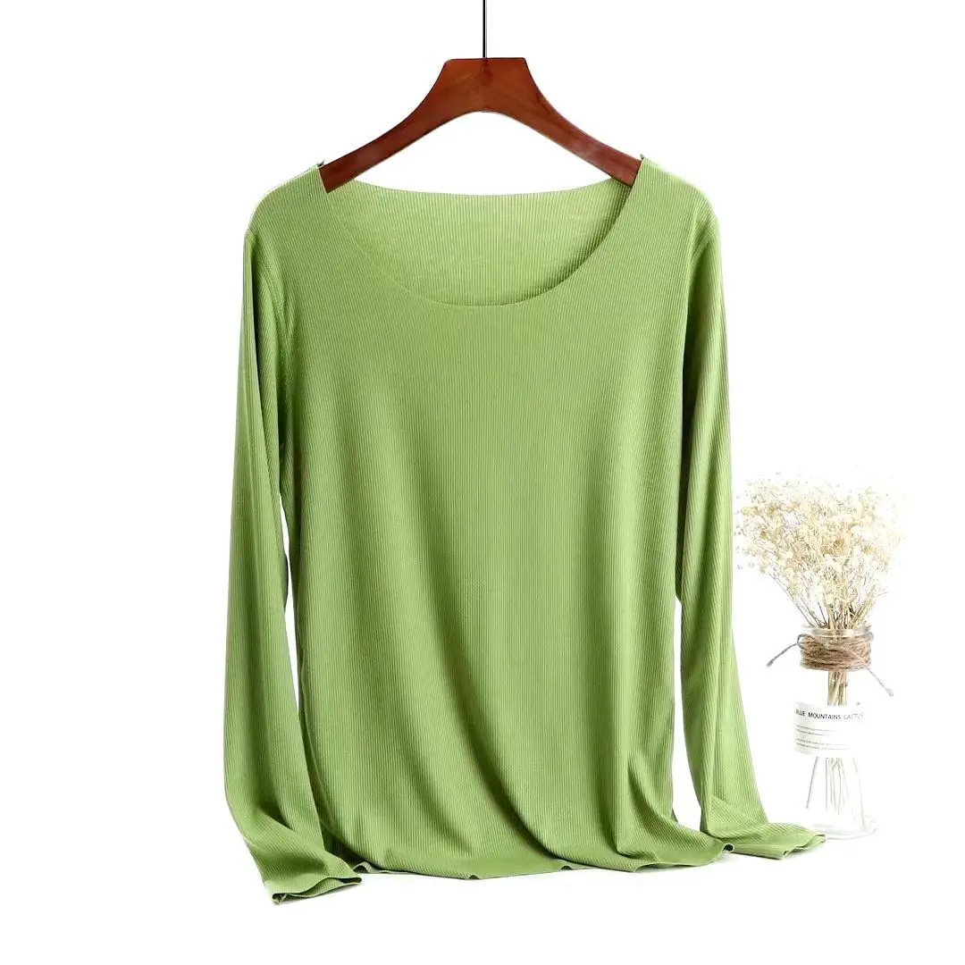 Women Long-sleeve T-shirt Modal Crewneck Black to Multi Color - Image 5