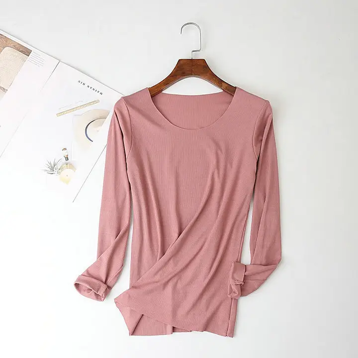 Women Long-sleeve T-shirt Modal Crewneck Black to Multi Color - Image 6