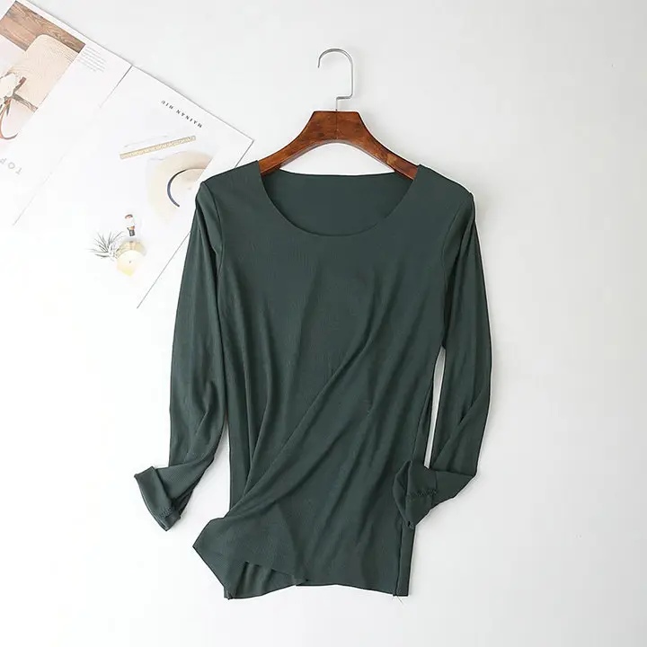 Women Long-sleeve T-shirt Modal Crewneck Black to Multi Color - Image 8