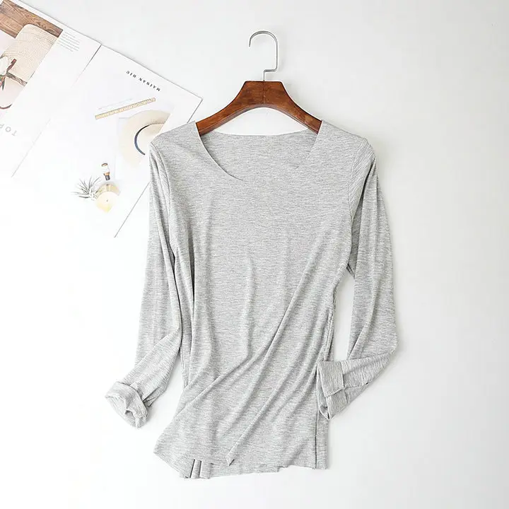 Women Long-sleeve T-shirt Modal Crewneck Black to Multi Color - Image 9
