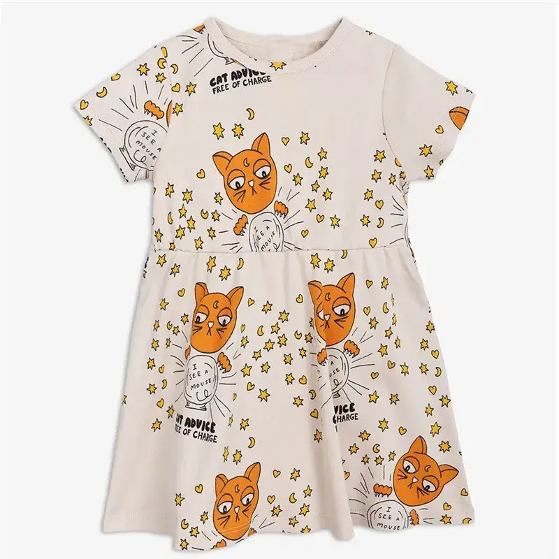 Cute Cat Print Short Sleeve Girls Dress - Image 3