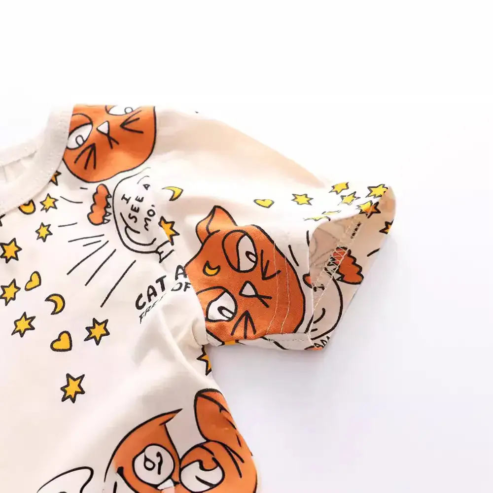 Cute Cat Print Short Sleeve Girls Dress - Image 5
