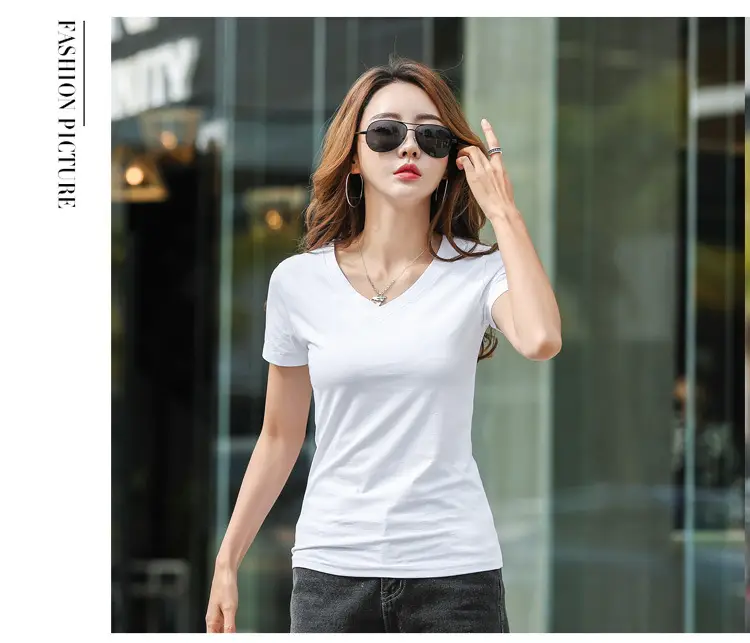 Women V-Neck Slim Fit T-Shirt Mint Green — feature 28