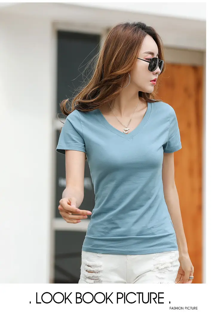 Women V-Neck Slim Fit T-Shirt Mint Green — feature 33