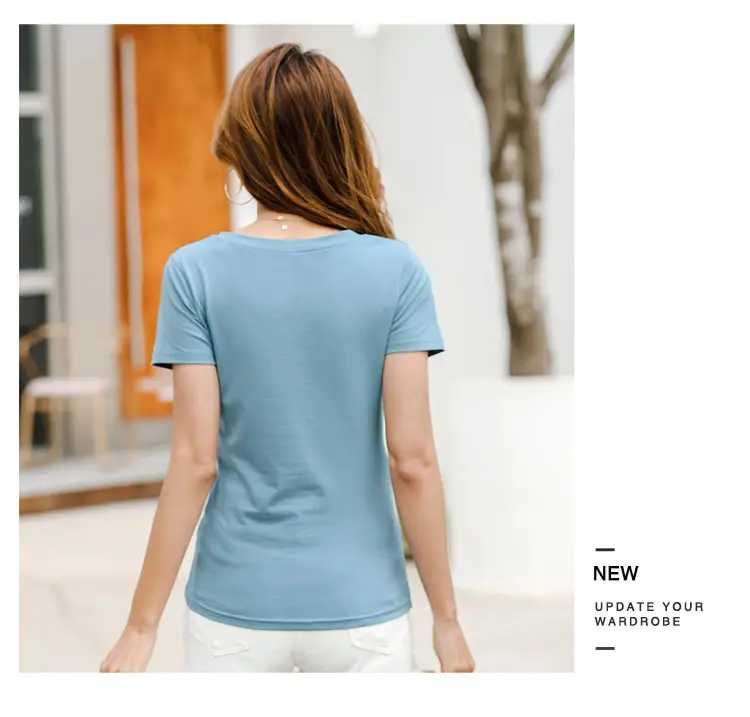 Women V-Neck Slim Fit T-Shirt Mint Green — feature 35