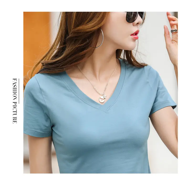 Women V-Neck Slim Fit T-Shirt Mint Green — feature 37