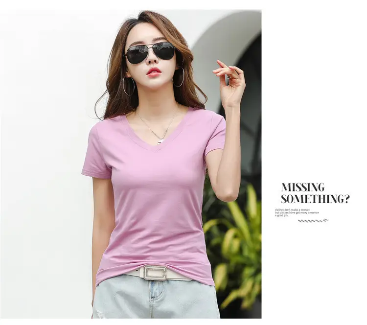 Women V-Neck Slim Fit T-Shirt Mint Green — feature 38