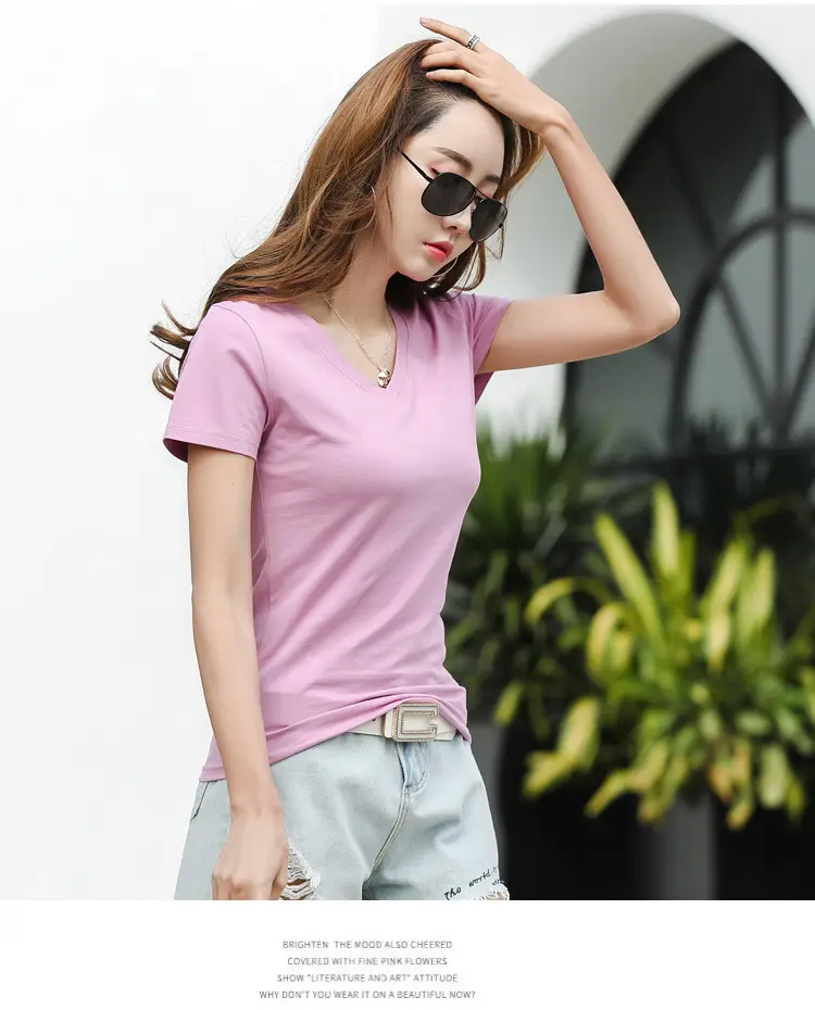 Women V-Neck Slim Fit T-Shirt Mint Green — feature 41
