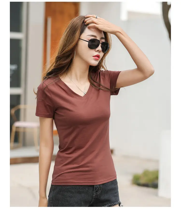 Women V-Neck Slim Fit T-Shirt Mint Green — feature 45