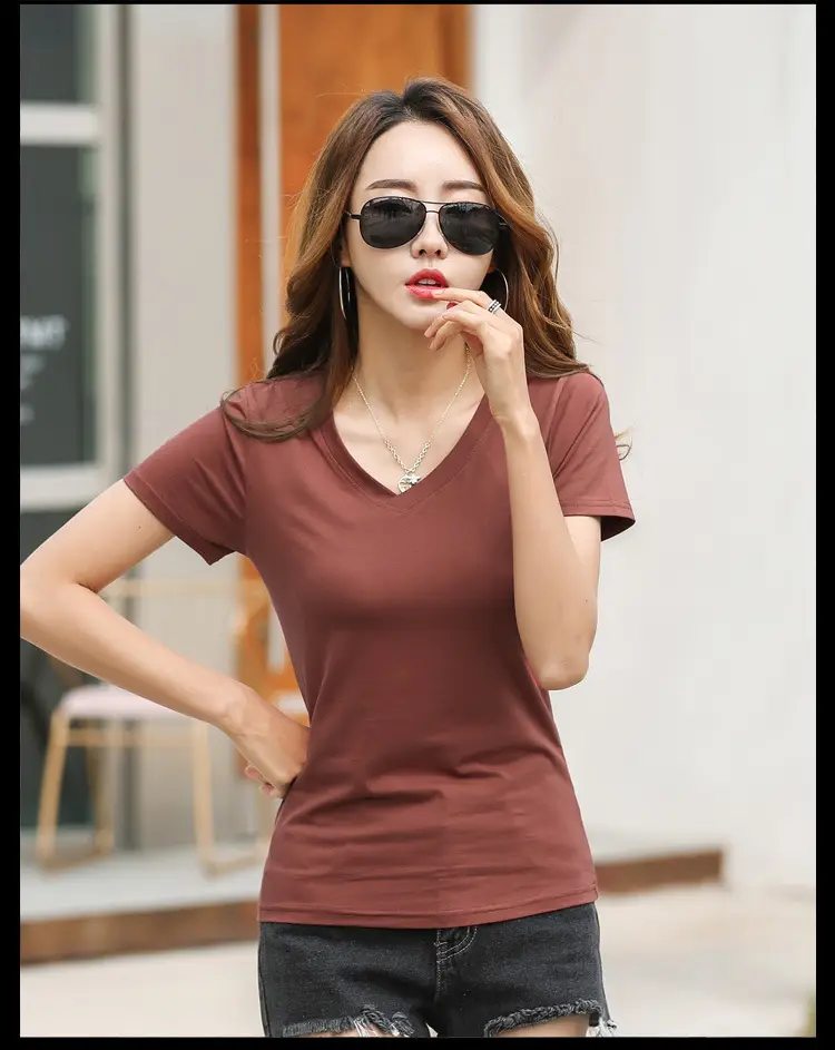 Women V-Neck Slim Fit T-Shirt Mint Green — feature 47