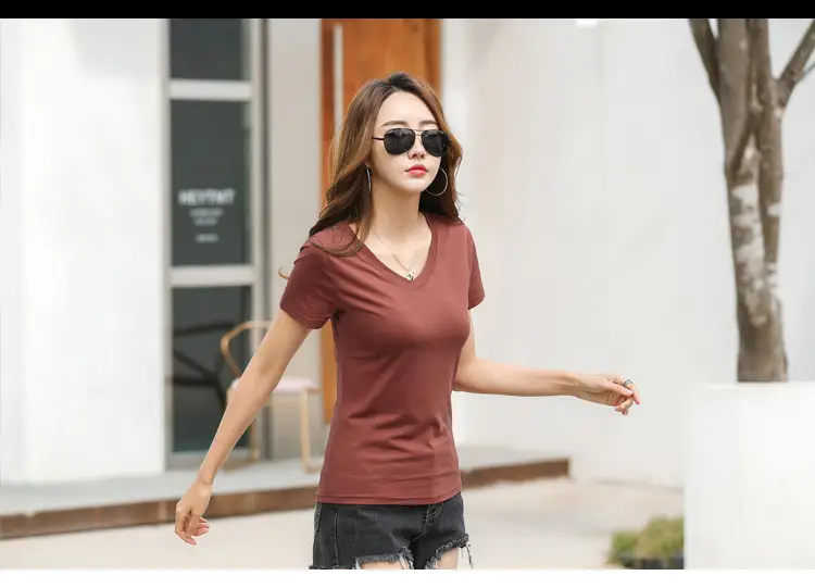 Women V-Neck Slim Fit T-Shirt Mint Green — feature 48