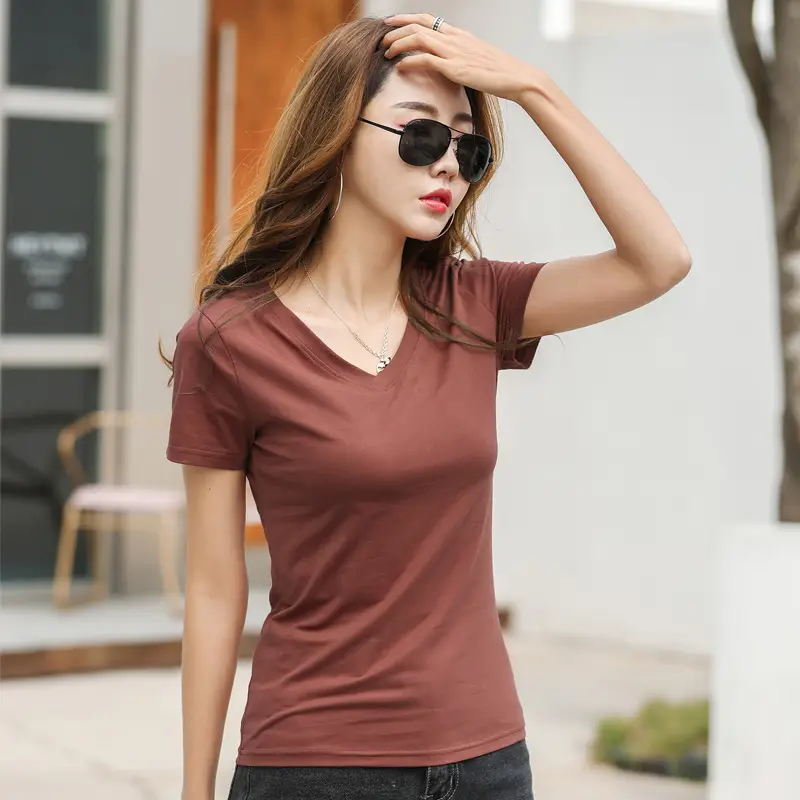 Women V-Neck Slim Fit T-Shirt Mint Green - Image 10