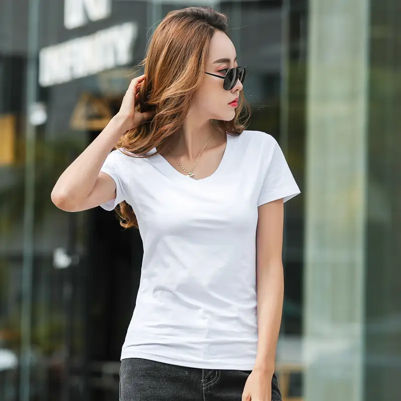 Women V-Neck Slim Fit T-Shirt Mint Green - Image 12
