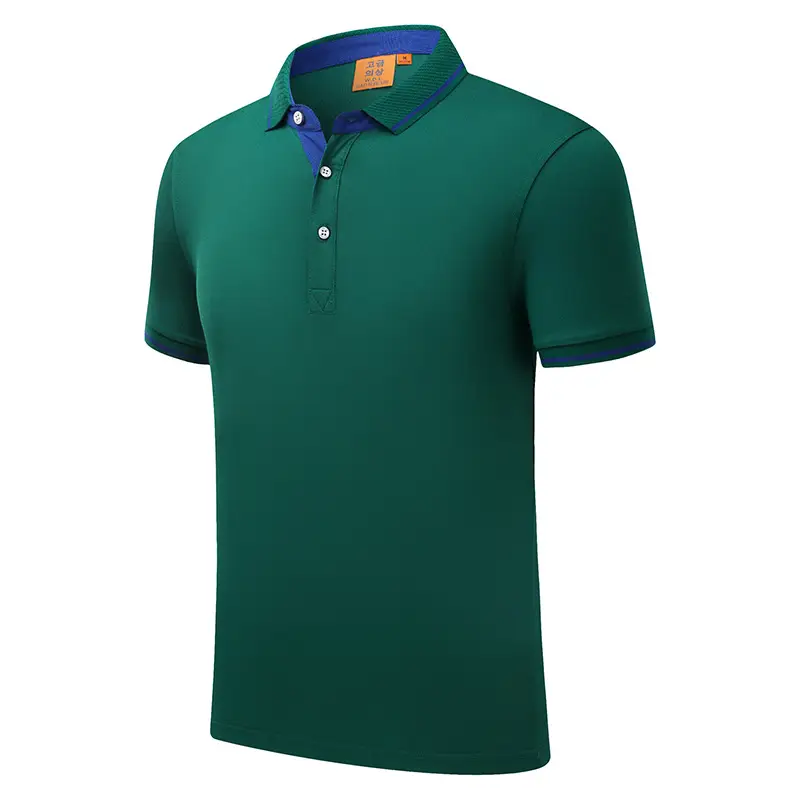 Men Green Polo T-Shirt Button Collar Short Sleeve - Image 10