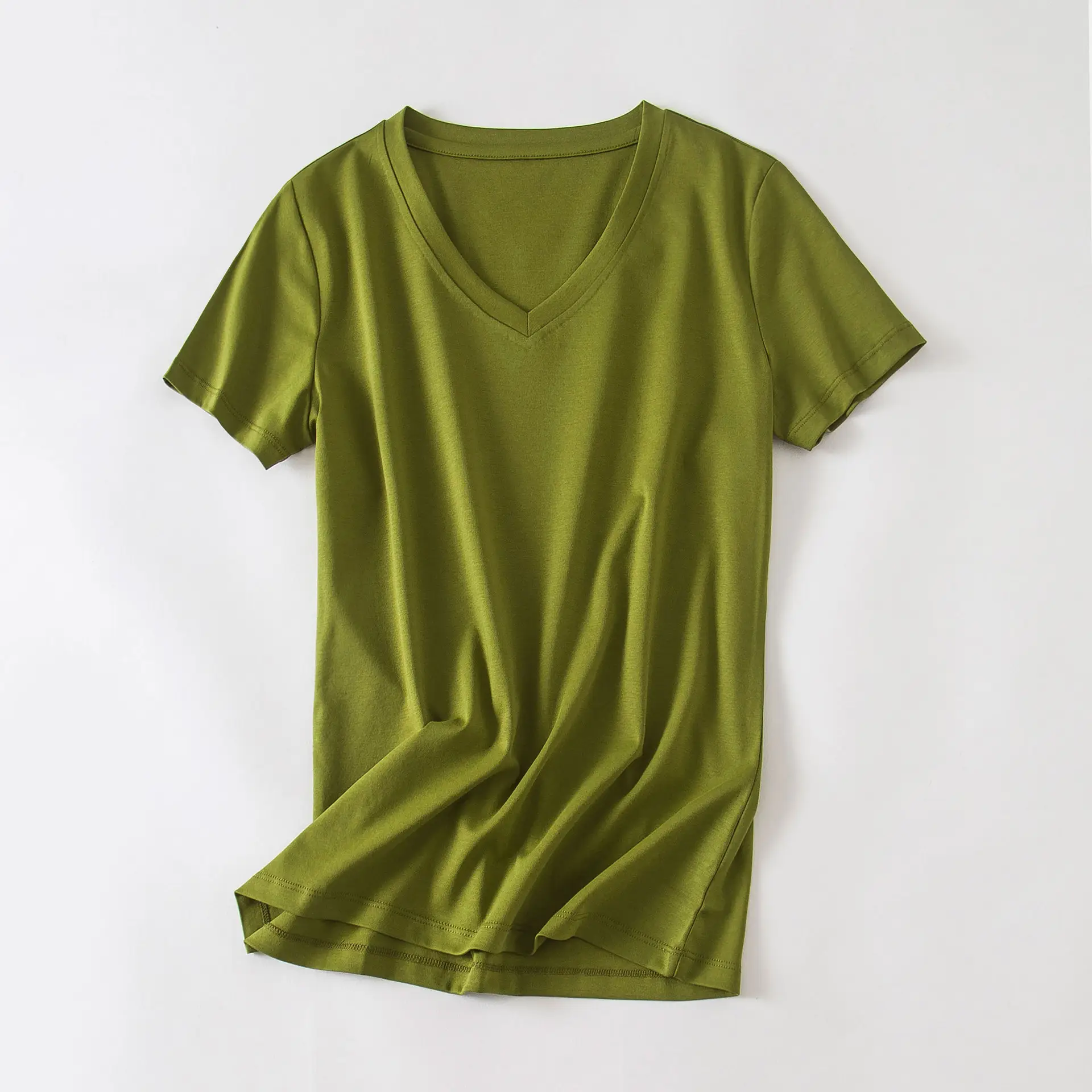 Women Mercerized Cotton V Neck T-Shirt Yellow - Image 15