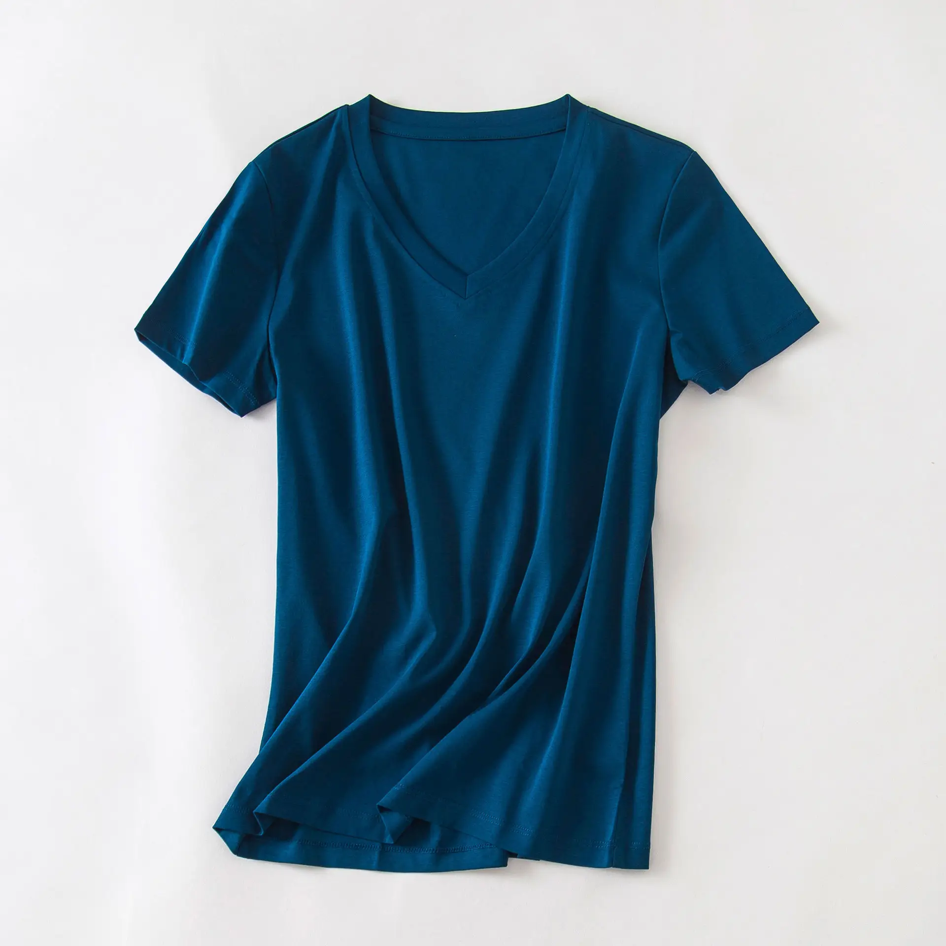 Women Mercerized Cotton V Neck T-Shirt Yellow - Image 19