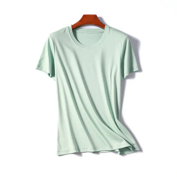 Women Mercerized Cotton V Neck T-Shirt Yellow - Image 20
