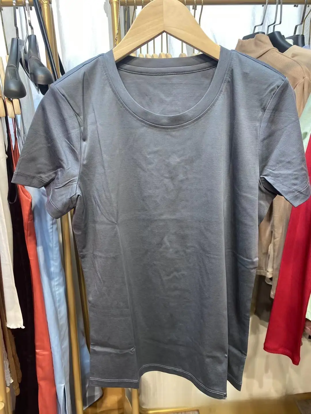 Women Mercerized Cotton V Neck T-Shirt Yellow - Image 24