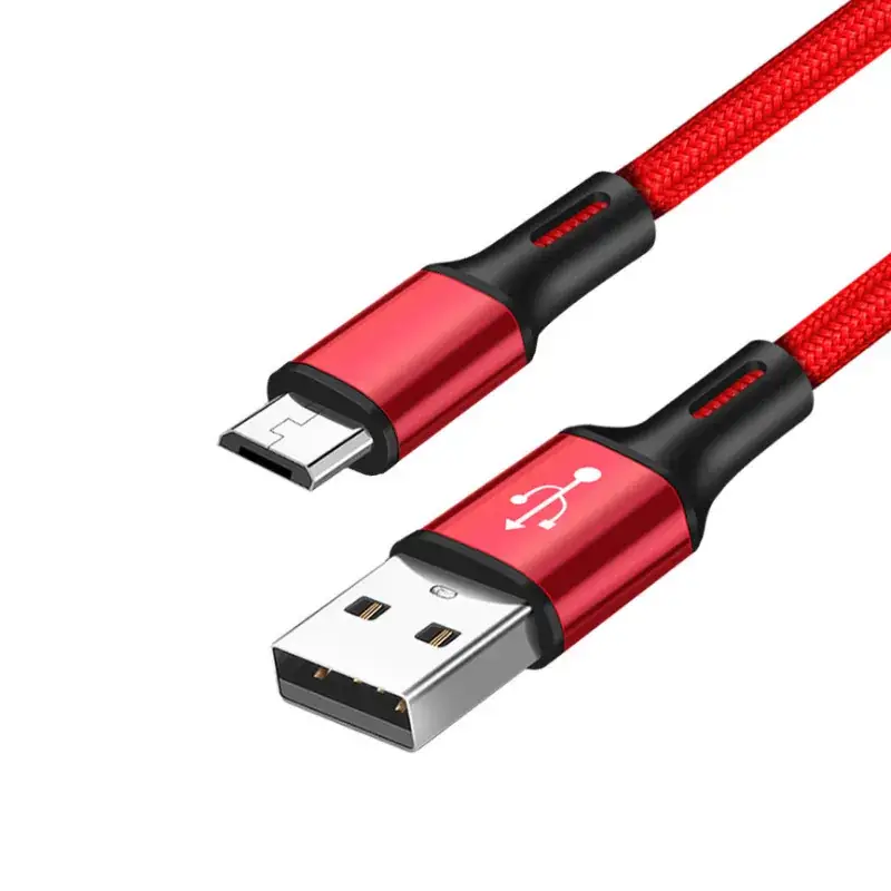 USB Type-C 2.4A Fast Charging Cable Red Nylon Braided - Image 3
