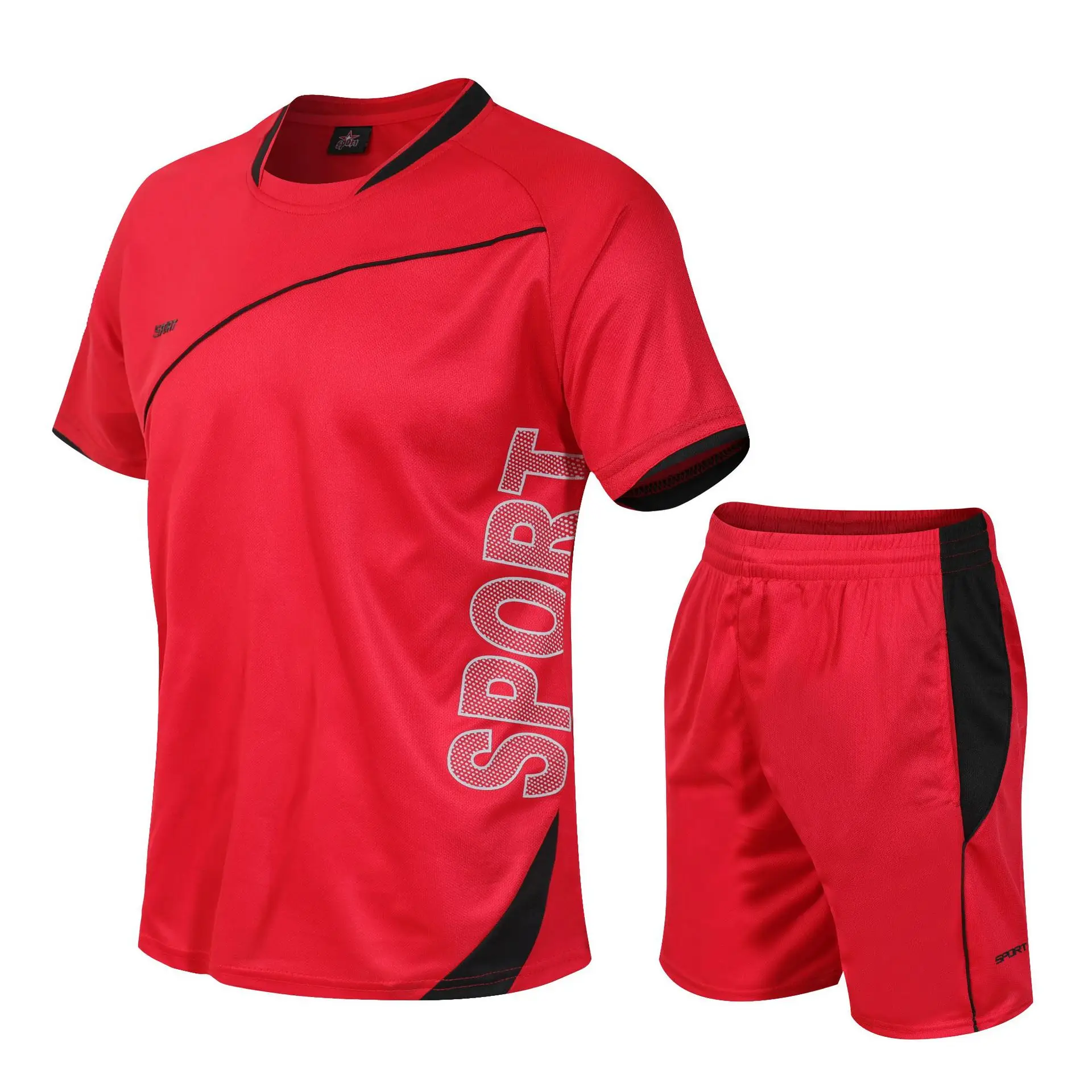 Blue Sports Men's V-Neck Shorts Set Plus Size - Image 7