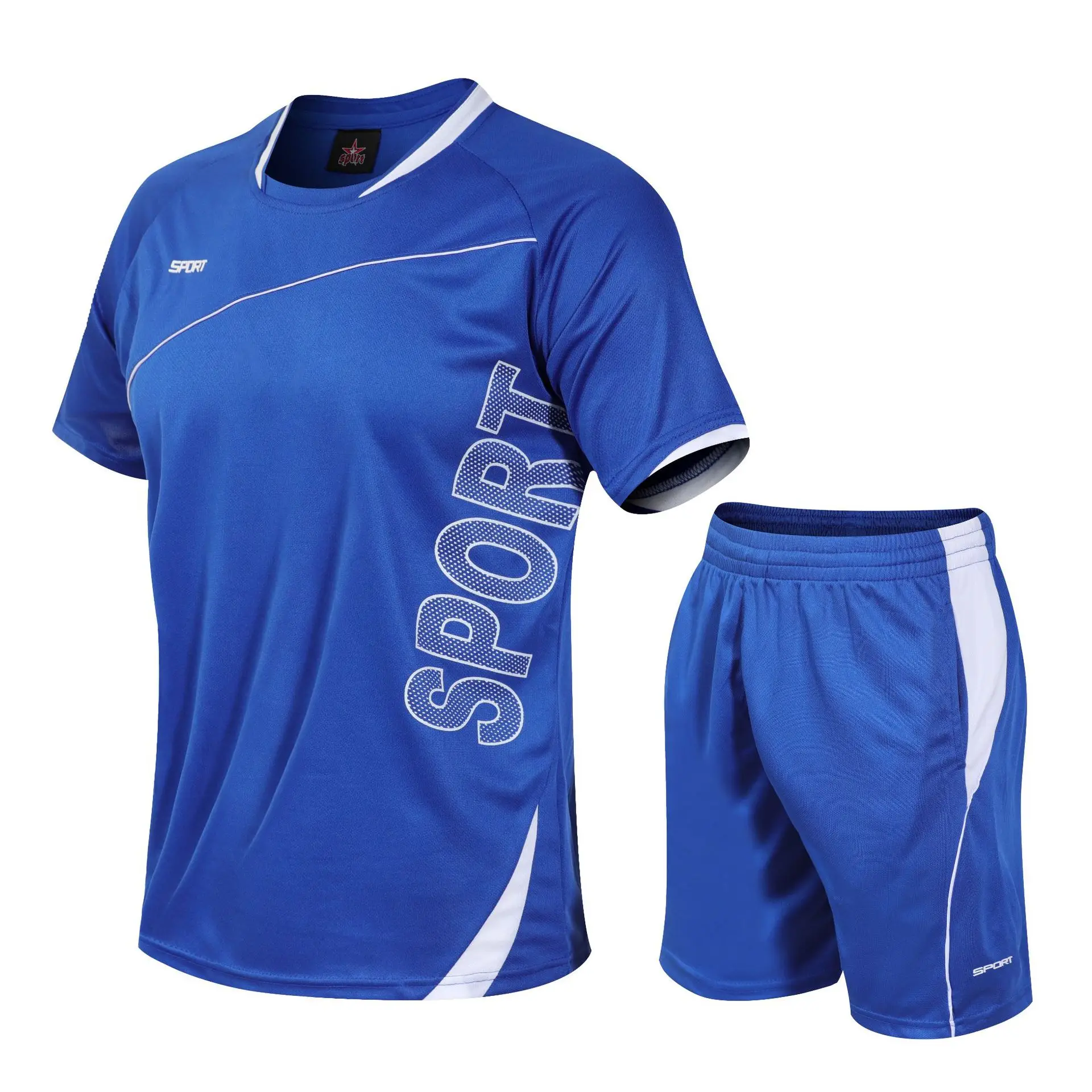 Blue Sports Men's V-Neck Shorts Set Plus Size - Image 10