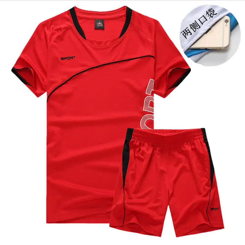 Blue Sports Men's V-Neck Shorts Set Plus Size - Image 2