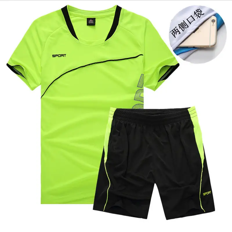 Blue Sports Men's V-Neck Shorts Set Plus Size - Image 3