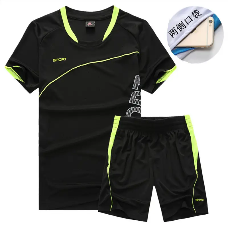 Blue Sports Men's V-Neck Shorts Set Plus Size - Image 4