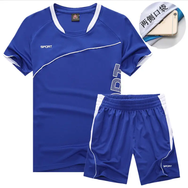 Blue Sports Men's V-Neck Shorts Set Plus Size - Image 5