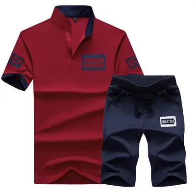 Men's White Black Sports Suit Short Sleeve T-Shirt