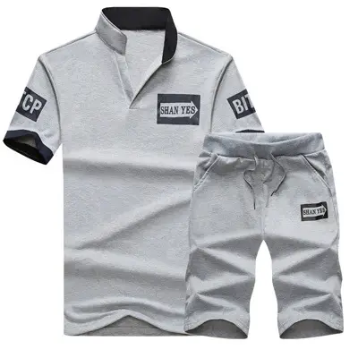Men's White Black Sports Suit Short Sleeve T-Shirt