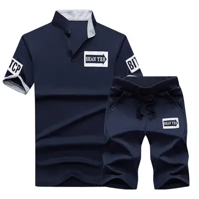 Men's White Black Sports Suit Short Sleeve T-Shirt