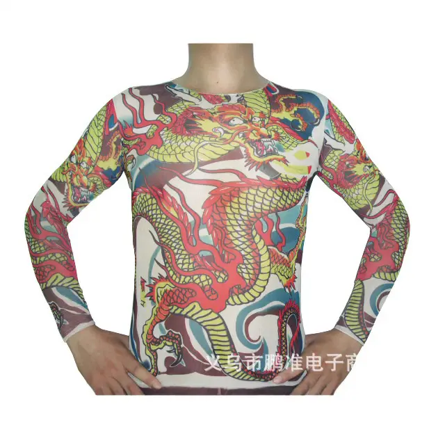 Women Long Sleeve Tattoo T-Shirt Green Geometric Design - Image 6
