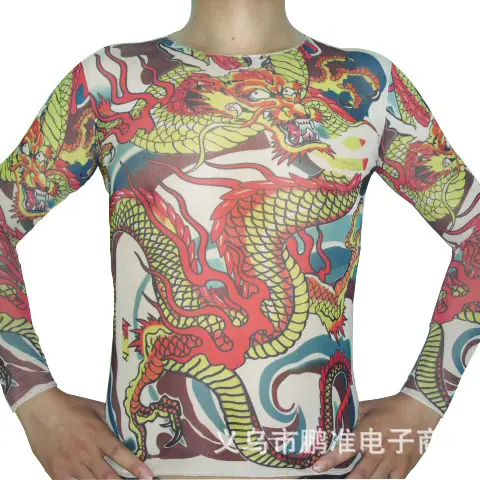 Women Long Sleeve Tattoo T-Shirt Green Geometric Design - Image 8
