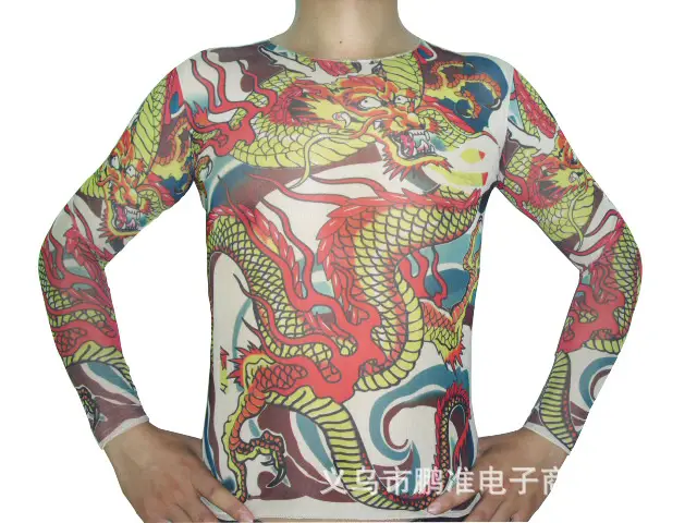 Women Long Sleeve Tattoo T-Shirt Green Geometric Design - Image 4