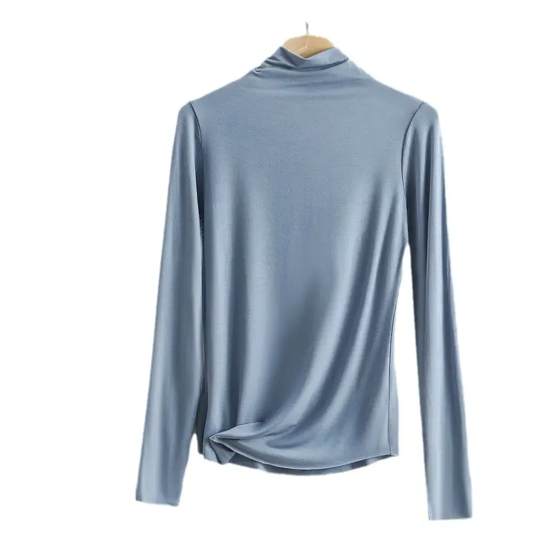 Men Blue High Neck Long Sleeve T-Shirt