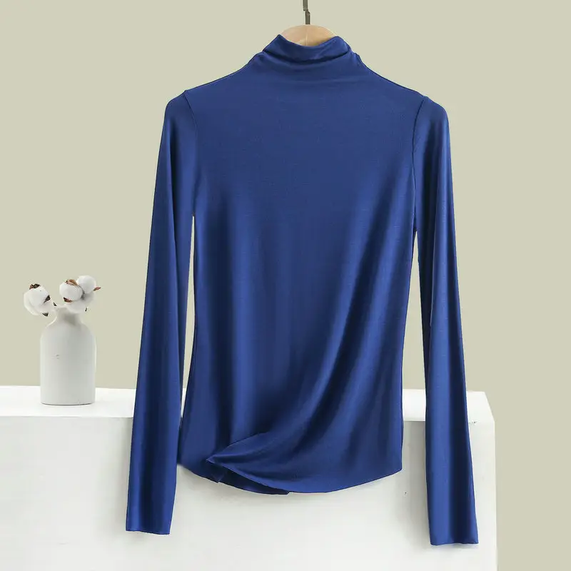 Men Blue High Neck Long Sleeve T-Shirt