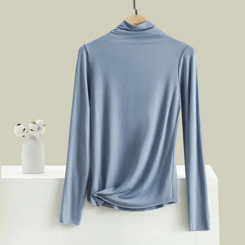 Men Blue High Neck Long Sleeve T-Shirt