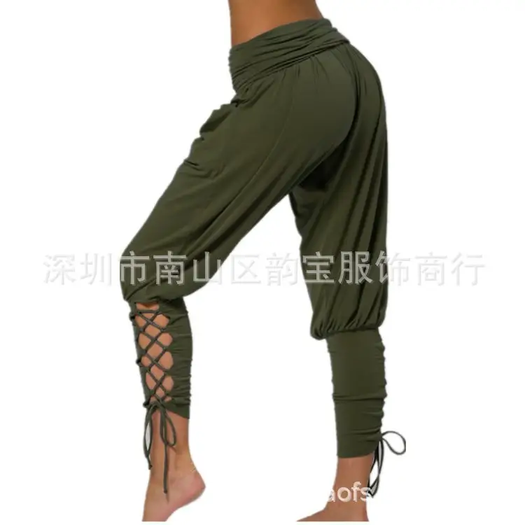 Women's Grey High Waist Leggings with Lace Trim - Image 5