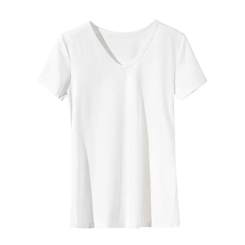 Women's Black V-Neck T-Shirt Short Sleeve Mercerized Cotton
