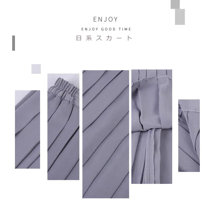 Black Pleated Mid-Length Skirt for Women