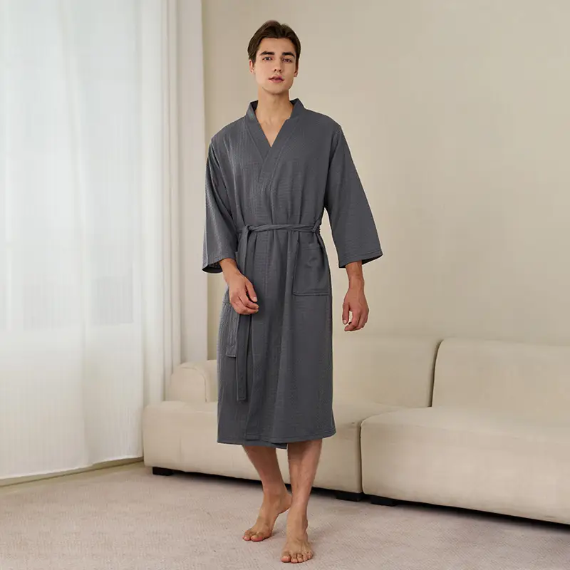Women's Blue V-Neck Bathrobe Large Size Quick-Drying - Image 10