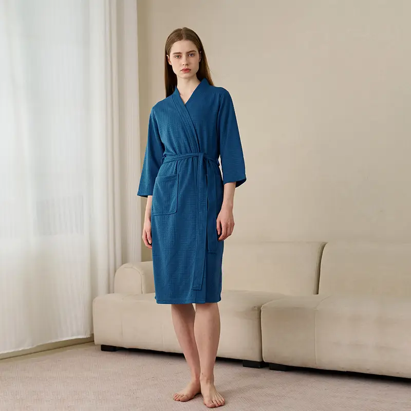 Women's Blue V-Neck Bathrobe Large Size Quick-Drying - Image 11