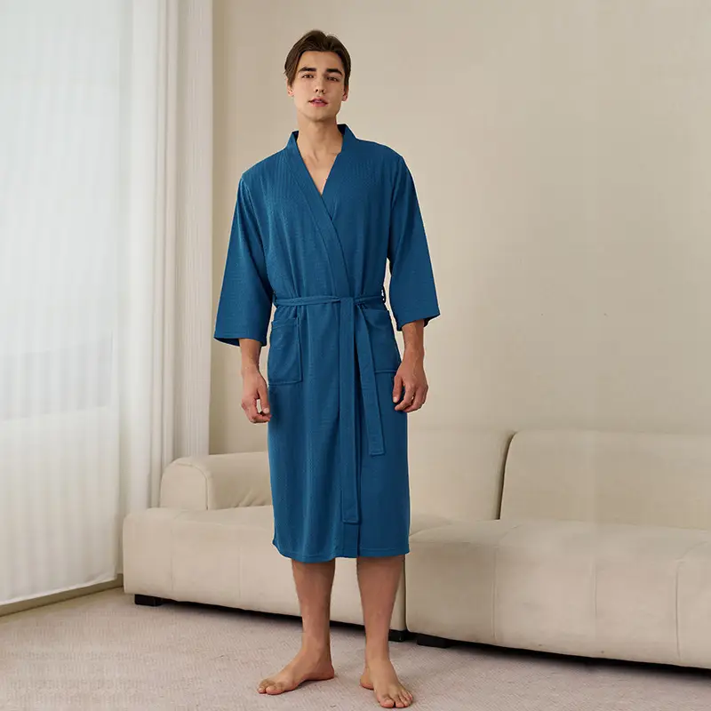 Women's Blue V-Neck Bathrobe Large Size Quick-Drying - Image 12