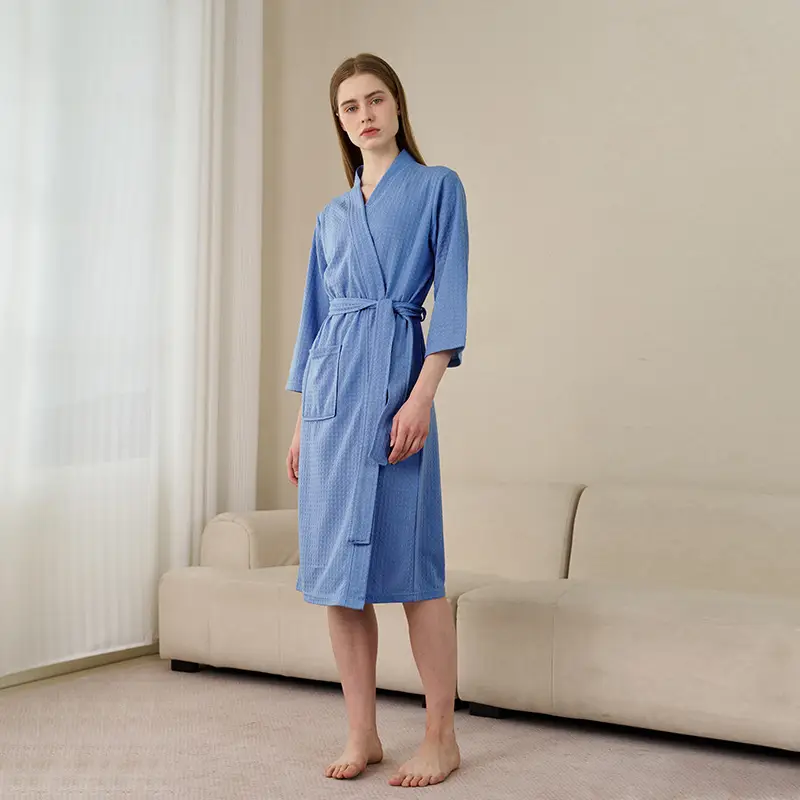 Women's Blue V-Neck Bathrobe Large Size Quick-Drying - Image 13