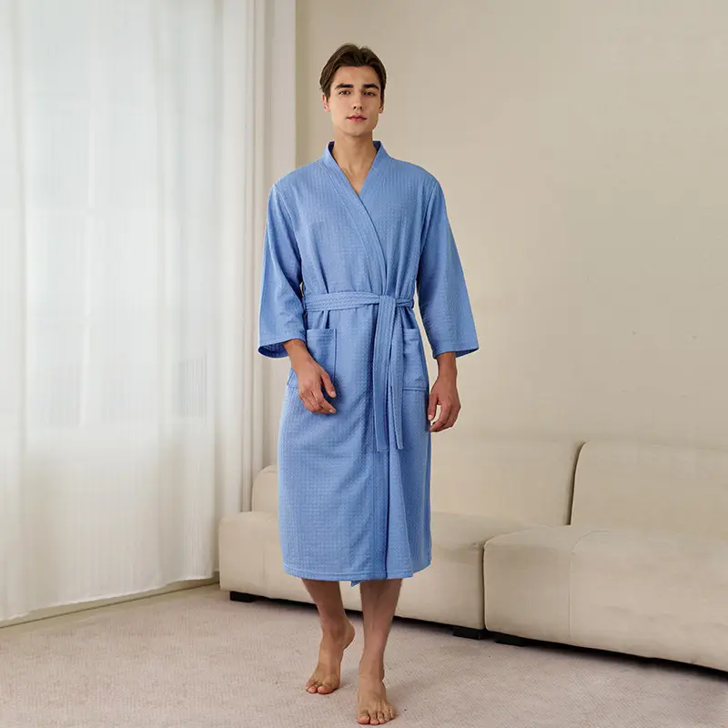 Women's Blue V-Neck Bathrobe Large Size Quick-Drying - Image 14