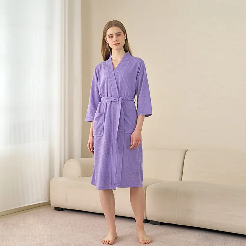 Women's Blue V-Neck Bathrobe Large Size Quick-Drying - Image 15